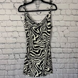 Know One Cares  Zebra Print Silky Satin Mini Slip Dress Cowl Neck Y2K Size Large